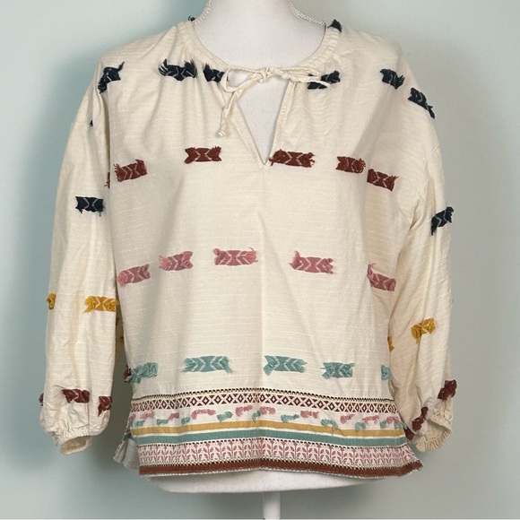 Lou & Grey for Loft Getaway Embroidered Balloon-Sleeve Peasant Top - Picture 4 of 12